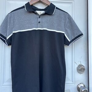 Men's Two-Tone Polo Shirt in Black and Gray with White Piping